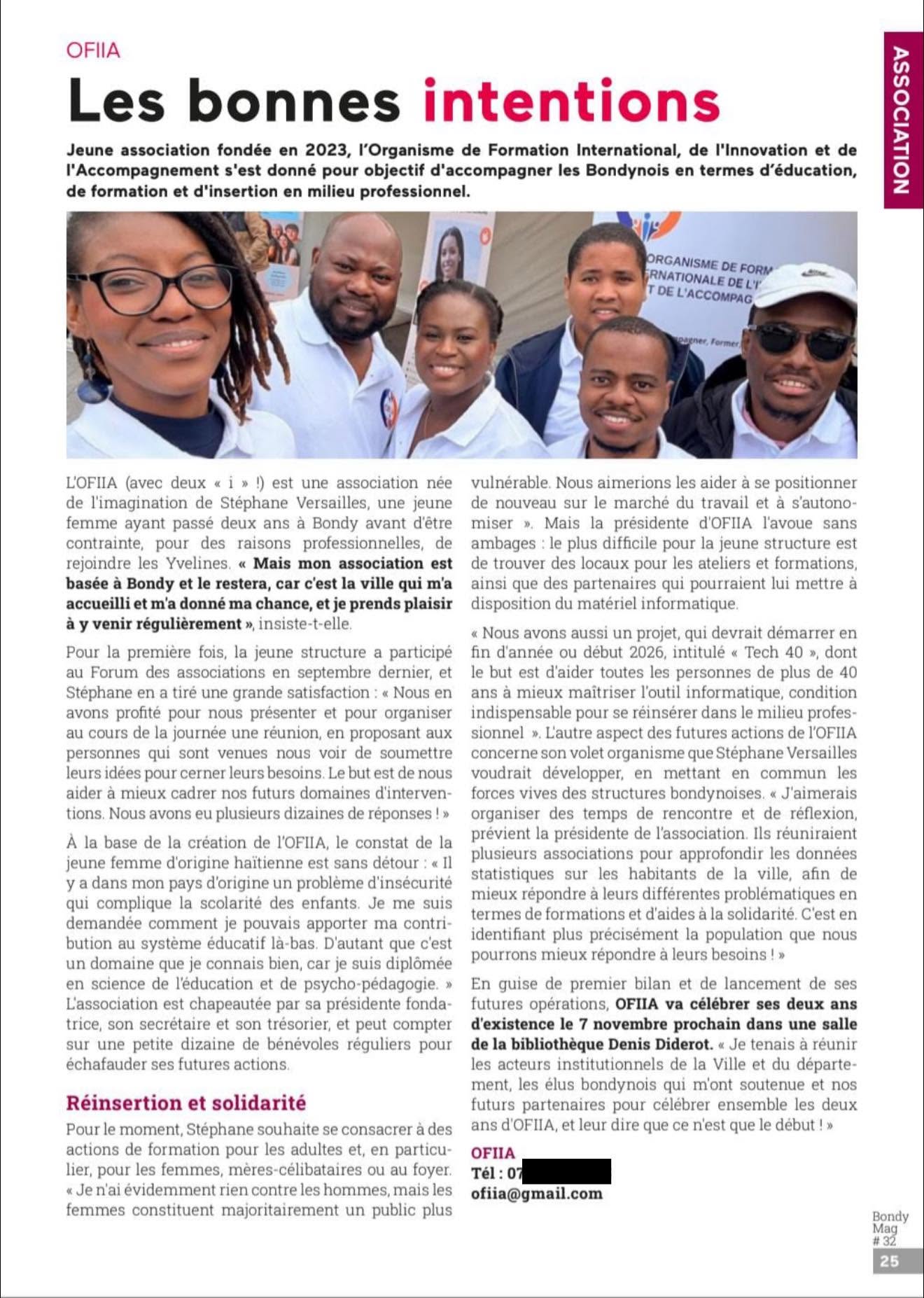 Article consacré à OFIIA dans le magazine de Bondy